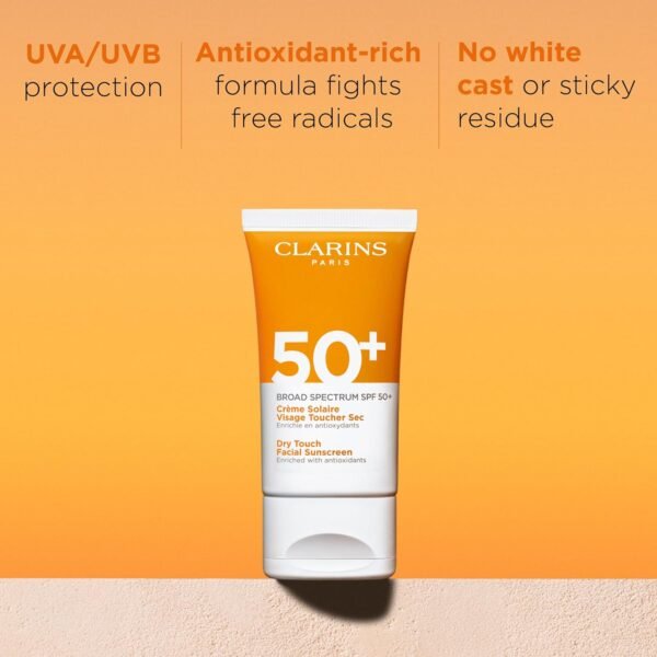 Clarins Dry Touch Face Sunscreen | Broad Spectrum SPF 50+ | UVA/UVB Protection | Lightweight and No White Cast | Enriched with Antioxidants | All Skin Types, including Sensitive Skin | 1.7 Ounces - Image 3