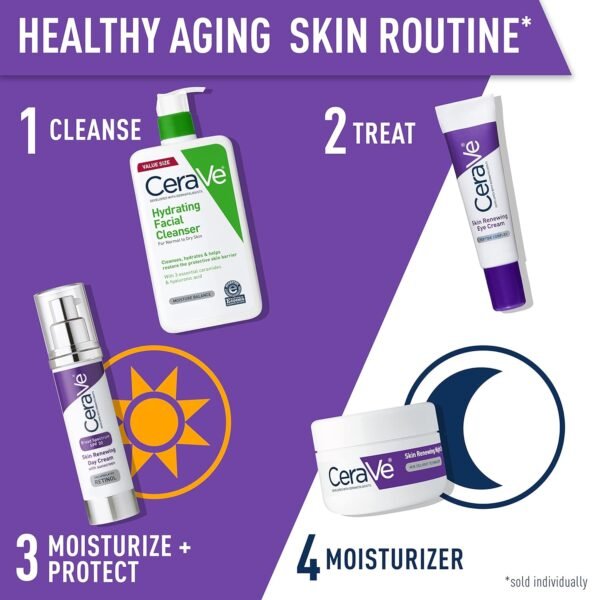 CeraVe Skin Renewing Eye Cream For Wrinkles, Under Eye Cream With Peptides + Caffeine + Niacinamide, For Wrinkles & Crows Feet, Paraben Free & Opthalmologist Tested - Image 6
