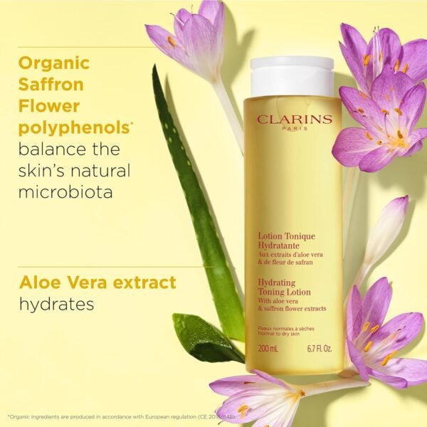 Clarins Hydrating Toning Lotion | Cleanses, Tones, Hydrates and Balances Skin's Microbiota |Plant-Based Ingredients, Including Aloe Vera | Alcohol-Free | Normal to Dry Skin Types - Image 4
