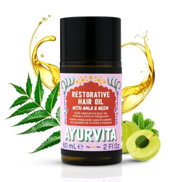 Restorative Hair Oil - Amla for Strengthening & Neem for Preventing Dryness and Dandruff - For Dry, Damaged Hair Growth - For Men & Women - 2 fl oz - Image 2