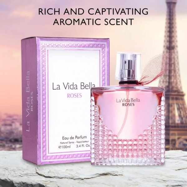 La Vida Bella Roses for Women Eau De Parfum - Floral Amber Fragrance that Combines Top Notes of Raspberry, Pink Pepper & Bergamot - Sugary Rush & Citrusy - Spicy & Rich Aromatic Scent 100ml Bottle - Image 5