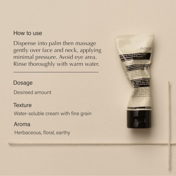 Aesop Purifying Facial Exfoliant Paste | Refresh, Cleanse, Soften Skin | Cream Based Cleanser Enhanced With Fine Quartz, Rosemary Leaf, Lactic Acid | 2.6oz / 75mL - Image 3