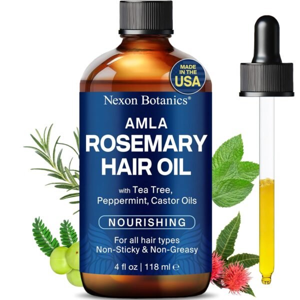 Amla Rosemary Hair Oil 4 fl oz - Nourishing Oil for Hair Growth & Dry Scalp - With Mint, Castor & Tea Tree Oils - For Damaged, Curly, Frizzy Hair - Men & Women - Image 2