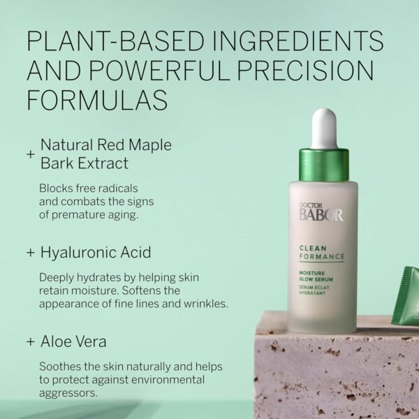 BABOR CLEANFORMANCE Moisture Glow Serum, Probiotic Face Serum with Light Reflecting Pigments to Give Skin Radiant Glow, Hyaluronic Acid & Aloe Vera for Plump Moisturized Skin, 1 oz - Image 4
