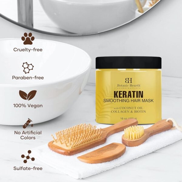 Botanic Hearth Keratin Hair Mask - Biotin, Collagen & Coconut Oil - for Dry Damaged Treated Hair - Restore, Repair, Smoothing, Conditioning & Strengthen All Hair Types - for Men & Women - 16 oz - Image 6