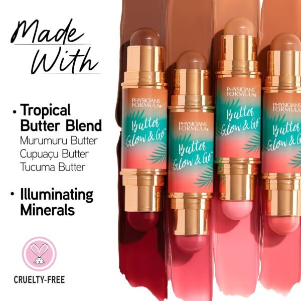 Physicians Formula Butter Glow & Go Multiuse Stick - Ultra-Creamy Formula with Murumuru Butter, Radiant Finish, Cruelty-Free - Beach Bum Plum - Image 6