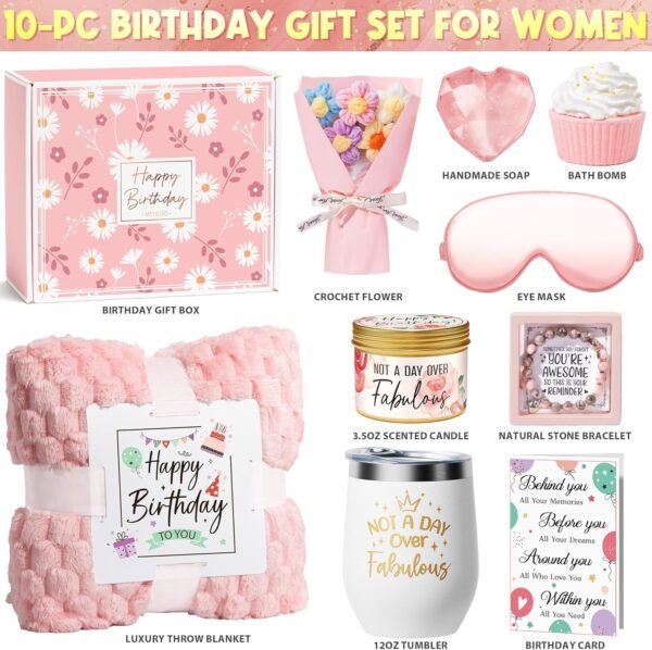 Birthday Gifts for Women Friendship, Unique Happy Birthday Gifts Basket for Mom Her Best Friend Sister Wife Girlfriend Coworker, Luxury Self Care Box Rose Relaxing Spa Gifts Set for Women with Blanket - Image 3