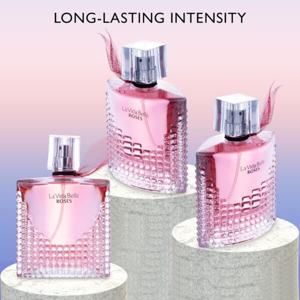 La Vida Bella Roses for Women Eau De Parfum - Floral Amber Fragrance that Combines Top Notes of Raspberry, Pink Pepper & Bergamot - Sugary Rush & Citrusy - Spicy & Rich Aromatic Scent 100ml Bottle - Image 4
