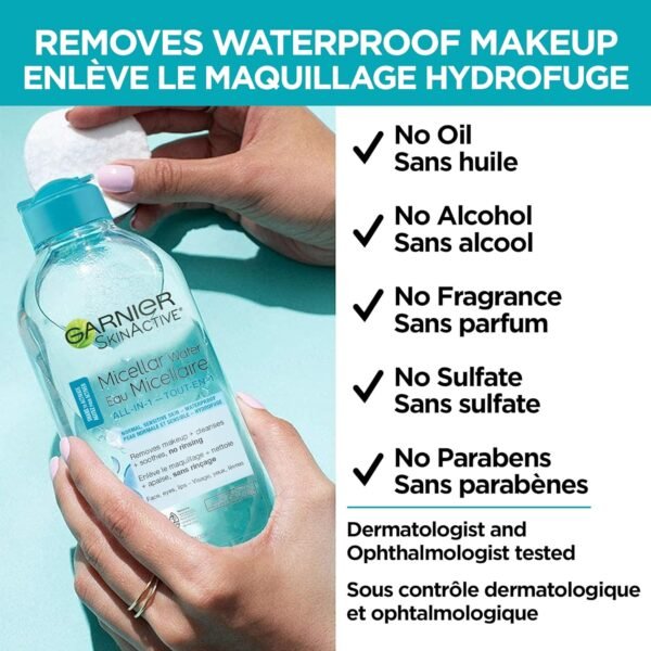 Garnier SkinActive Micellar Cleansing Water, For Waterproof Makeup, 3.4 Fl Oz - Image 6