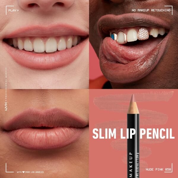 NYX PROFESSIONAL MAKEUP Slim Lip Pencil, Long-Lasting Creamy Lip Liner - Nude Pink - Image 3