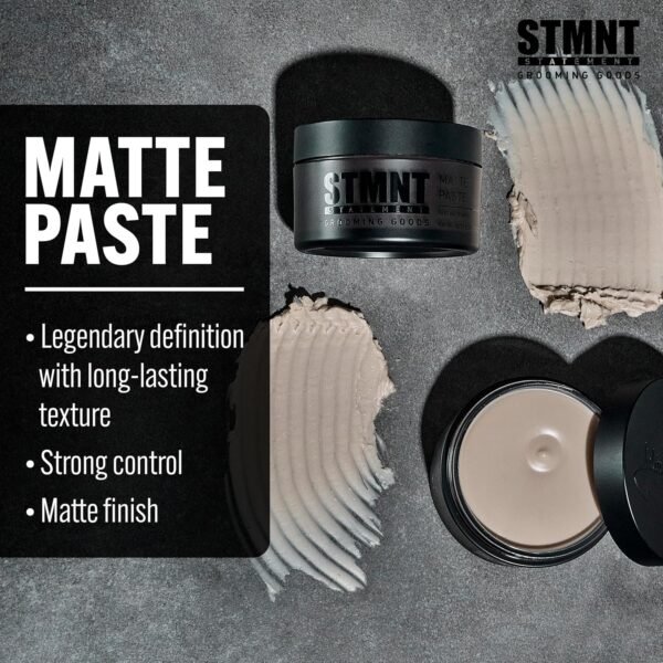 STMNT Grooming Goods Matte Paste 3.38 oz | All Day Strong Hold & High Volume | Hair Clay Paste For Men | Non-Greasy Formula | Texture Paste for Hair | Ideal for Dry & Damp Hair | Mens Hair Styling - Image 4