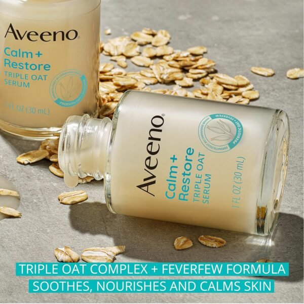 Aveeno Calm + Restore Triple Oat Hydrating Face Serum for Sensitive Skin, Gentle, Lightweight Facial Serum Instantly Smooths Skin, Fast-Absorbing, Hypoallergenic & Fragrance-Free, 1 fl. oz - Image 4