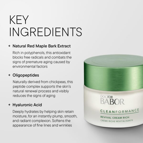 BABOR CLEANFORMANCE Revival Cream Rich, Revitalizing Probiotic Face Cream with Hyaluronic Acid, Promotes Skin Elasticity & Firmness, Anti Aging Cream to Hydrate and Lift, 1.69 oz - Image 4