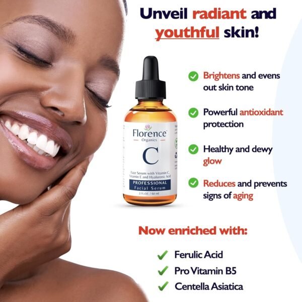 Vitamin C Serum For Face – Anti-Aging Facial Serum with Vitamin C, Hyaluronic Acid, Niacinamide, B5 & Vit E. Brightening Facial Essence for Dark Spots, Fine Lines, Wrinkles & Glowing Skin, 2 Fl Oz - Image 7