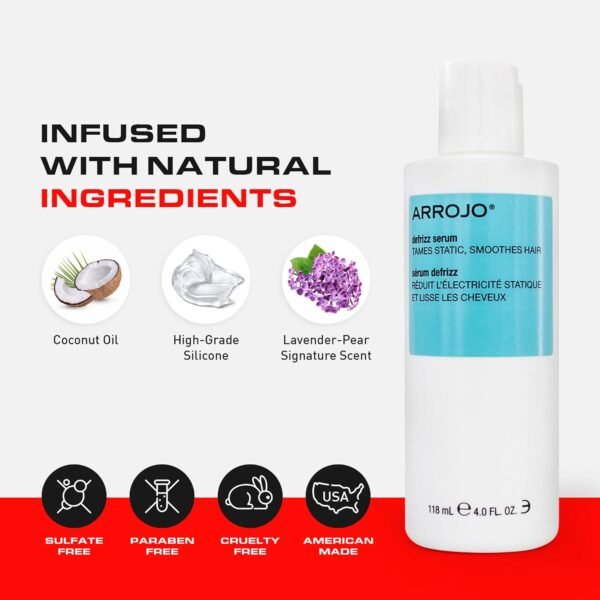Arrojo Frizz Control Serum, 4oz – Sulfate & Paraben-Free Hair Serum for Frizzy and Damaged Hair for Men & Women – Lavender-Pear Scented - Image 5