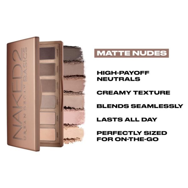 Urban Decay Naked 2 Basics Mini Eyeshadow Palette - 6 Matte Nude Shadows, Multi-Use Powder for Eye, Contour, or Brows, Ultra-Blendable Cool-Tone Neutrals, Long-lasting Wear, Travel Makeup with Mirror - Image 6