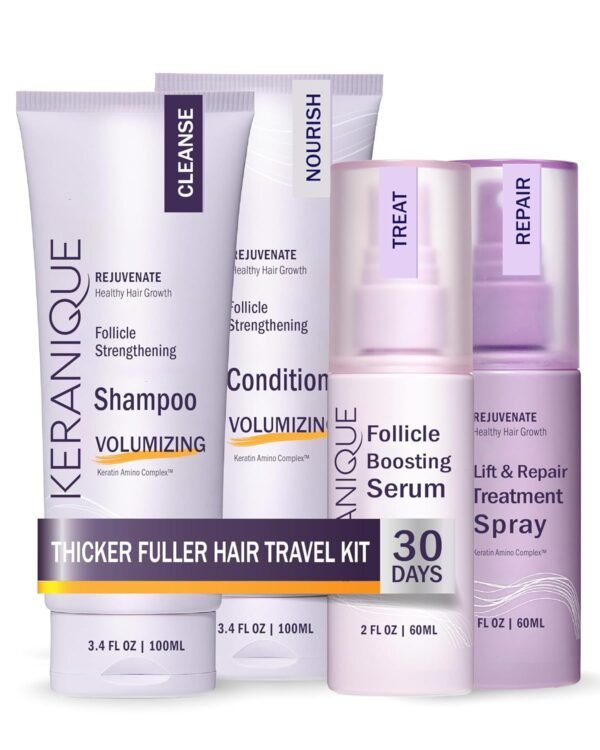 Keranique Hair Products Set for Thinning Hair - Volumizing Shampoo, Conditioner, Follicle Booster Serum, Spray for Fine Texture Boost, and Keratin Repair for Women - Image 2