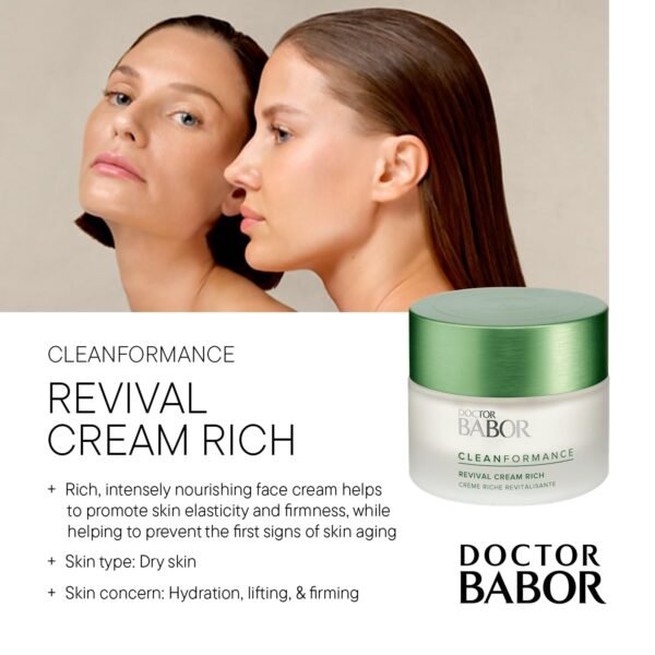 BABOR CLEANFORMANCE Revival Cream Rich, Revitalizing Probiotic Face Cream with Hyaluronic Acid, Promotes Skin Elasticity & Firmness, Anti Aging Cream to Hydrate and Lift, 1.69 oz - Image 3