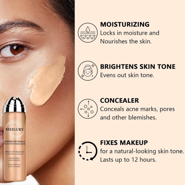 AirBrush Foundation Spray Set, Spray Foundation Makeup and Hydrating Face Air Primer Kit, Longwear Waterproof Liquid Matte Foundation Mist for Flawless Look (02 Beige) - Image 8