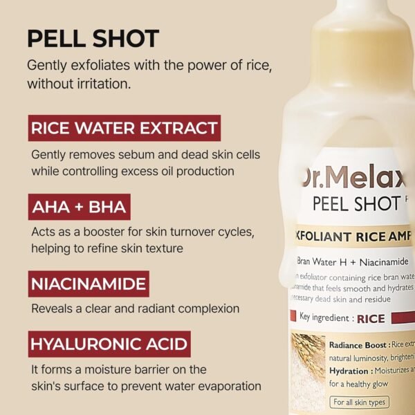 Peel Shot Glow White Rice Peeling Ampoule, Soft Exfoliating Face and Body Scrub Dead Skin Cells Remover for All Skin Types korean skin care 80ml - Image 6